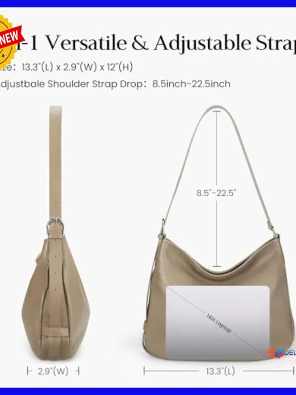 Genuine Leather Slouchy Hobo Crossbody Purse Adjustable Strap Large